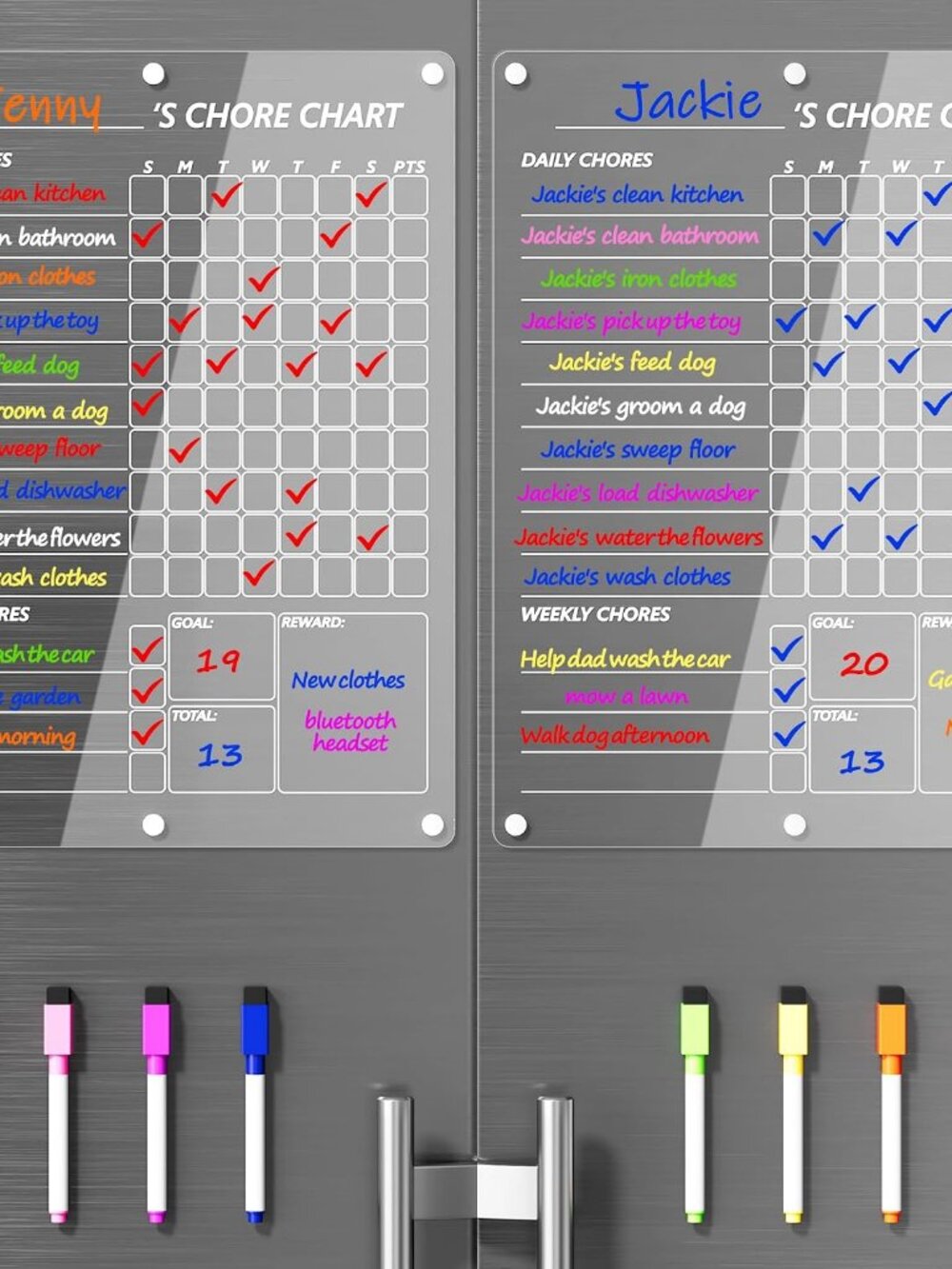 Acrylic Magnetic Chore Chart for 2 Kids, Clear Chores Chart for Fridge Refrigera